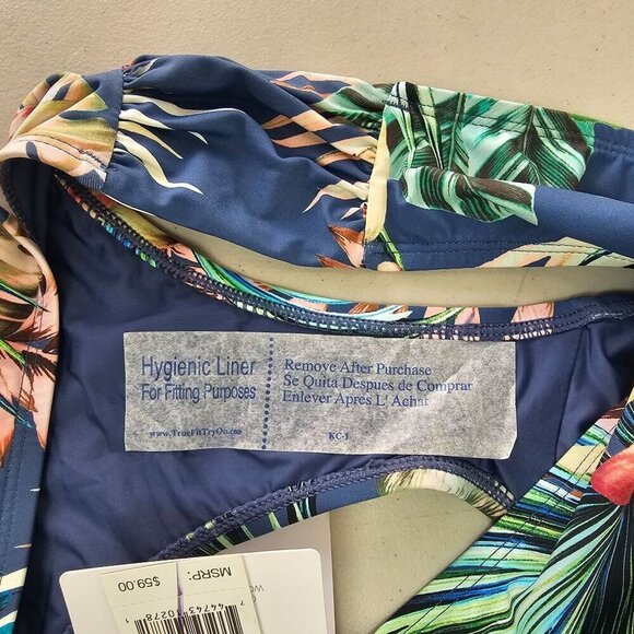 La Blanca Blue Palm Leaf Bikini Bottom Size M Ruched Detail 28 Waist NWT - Picture 6 of 11